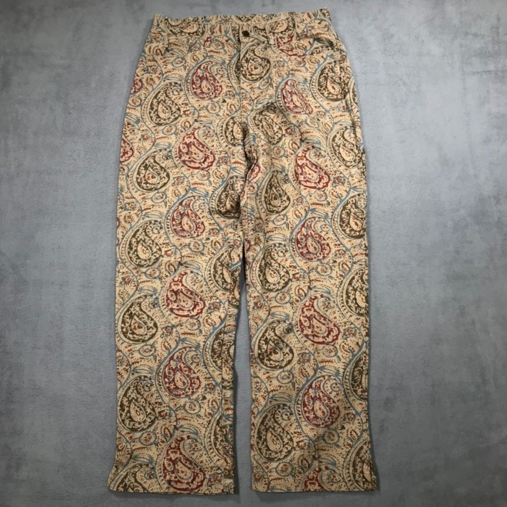 Ralph Lauren Pants Womens 6 Linen Paisley Brown Boho Country Preppy Coastal VTG